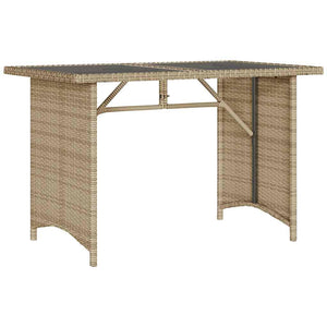 Beiger Gartentisch mit Glasplatte 110x68 cm