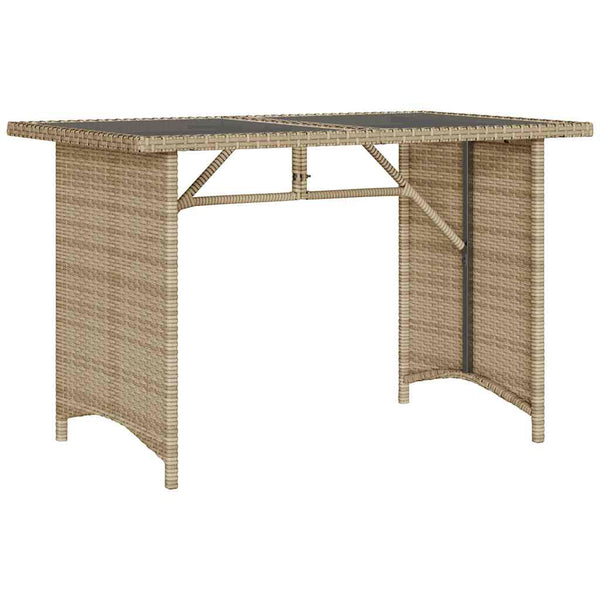 Beiger Gartentisch mit Glasplatte 110x68 cm
