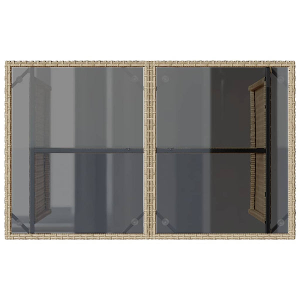 Beiger Gartentisch mit Glasplatte 110x68 cm