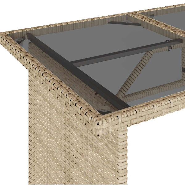 Beiger Gartentisch mit Glasplatte 110x68 cm