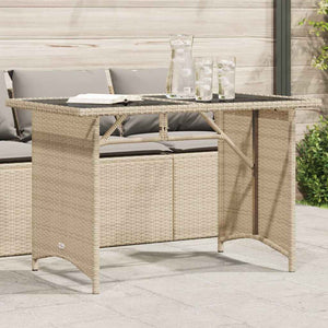 Beiger Gartentisch mit Glasplatte 110x68 cm