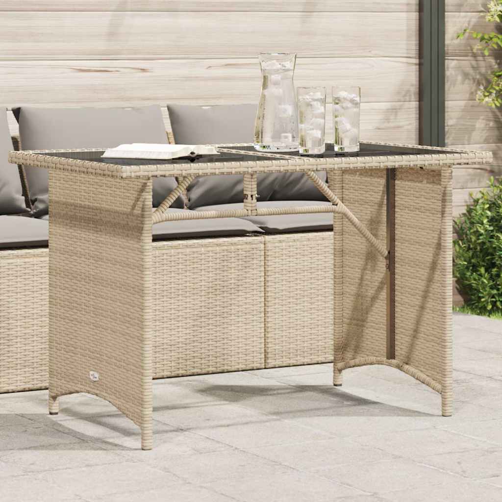 Beiger Gartentisch mit Glasplatte 110x68 cm