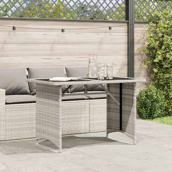 Gartentisch Hellgrau Poly Rattan Glasplatte 110x68 cm