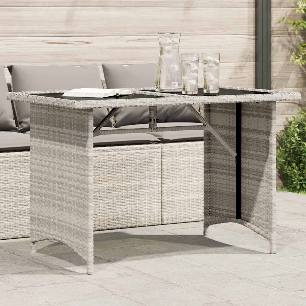 Gartentisch Hellgrau Poly Rattan Glasplatte 110x68 cm