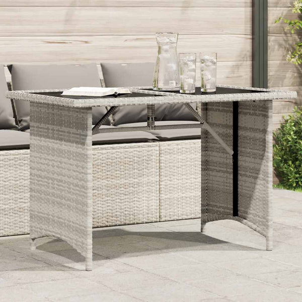 Gartentisch Hellgrau Poly Rattan Glasplatte 110x68 cm