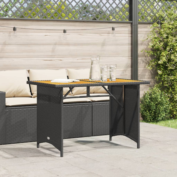 Gartentisch Holzplatte Schwarz Poly Rattan 110x68 cm