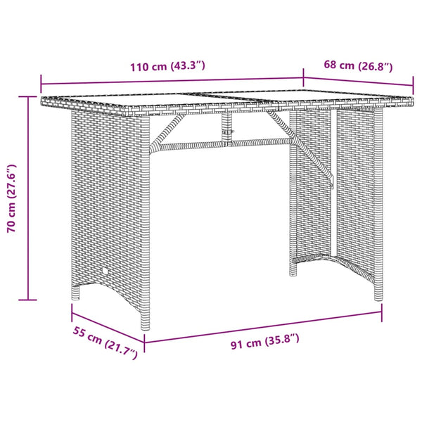 Gartentisch Holzplatte Schwarz Poly Rattan 110x68 cm
