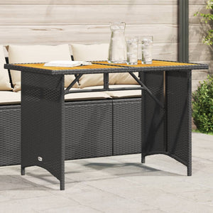 Gartentisch Holzplatte Schwarz Poly Rattan 110x68 cm