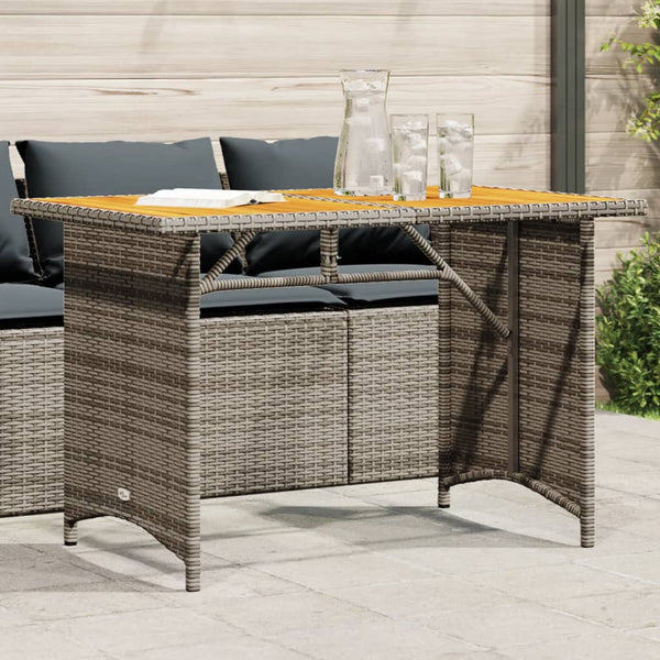 Gartentisch Grau Holzplatte 110x68 cm Poly Rattan