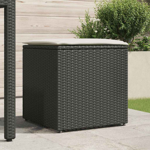 Schwarze Kissenbox mit Stauraum, 50cm Poly Rattan