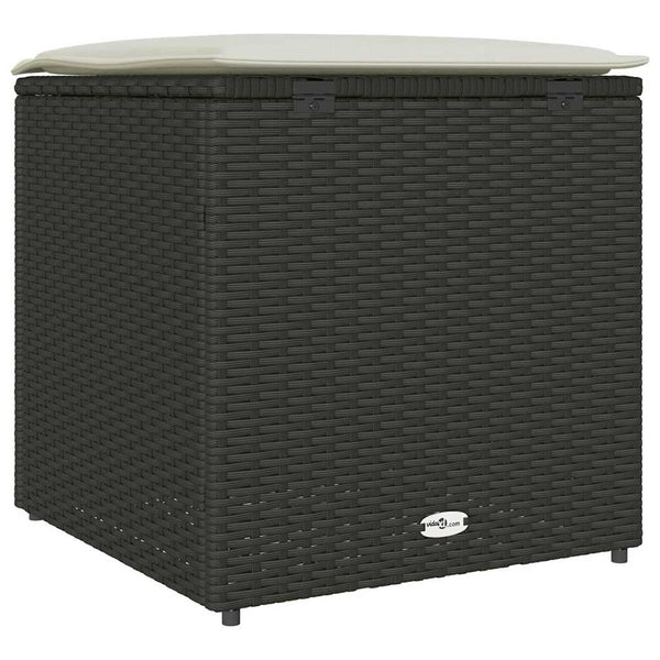 Schwarze Kissenbox mit Stauraum, 50cm Poly Rattan