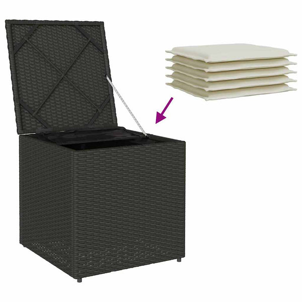 Schwarze Kissenbox mit Stauraum, 50cm Poly Rattan