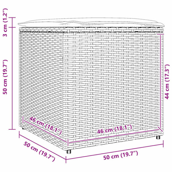 Poly Rattan Kissenbox Braun 50x50x50cm