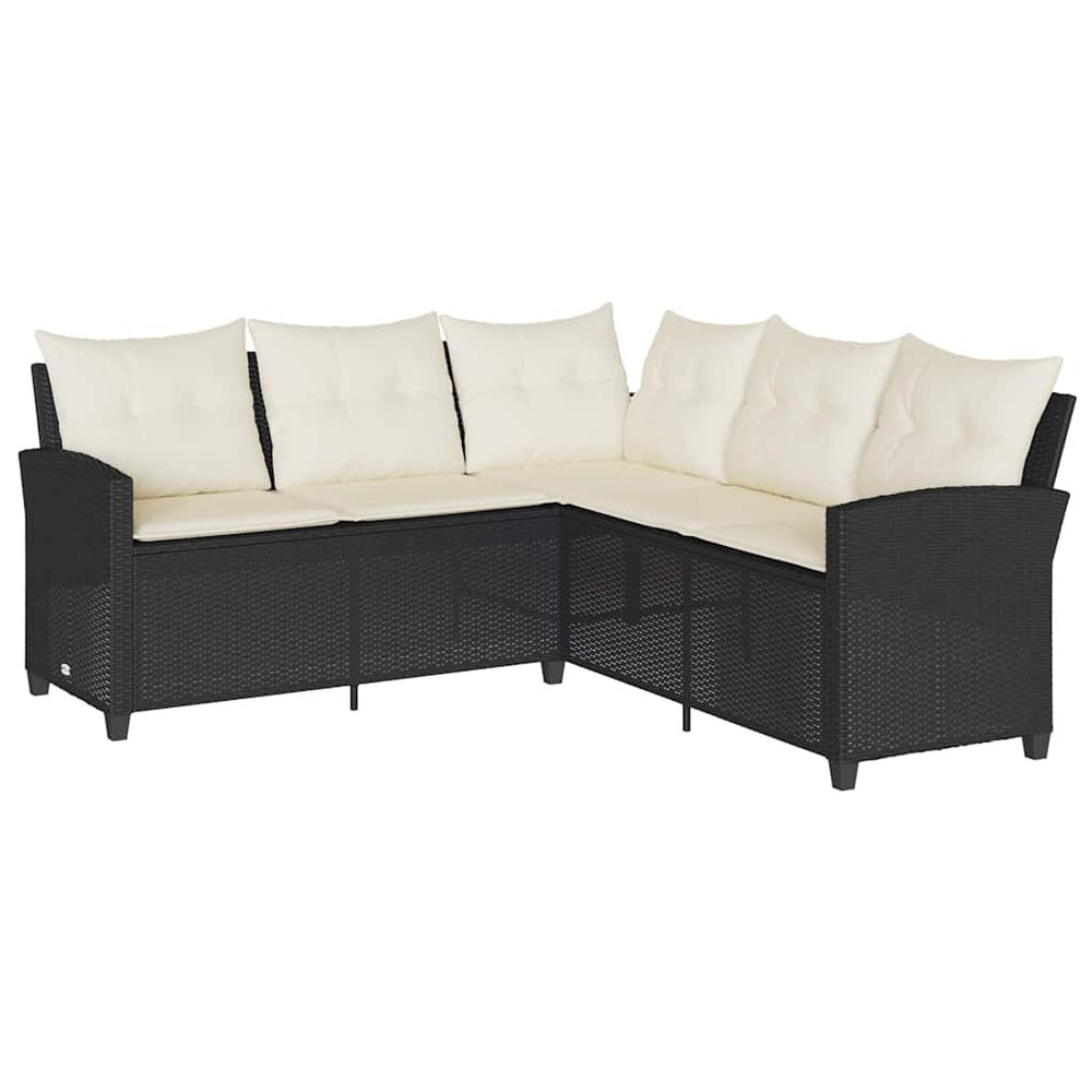 L-förmiges Sofa Schwarzes Polyrattan mit Kissen