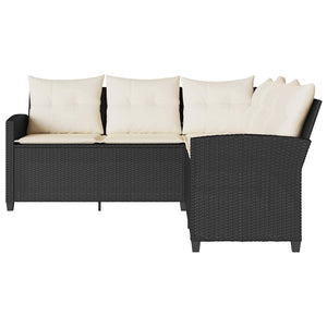 L-förmiges Sofa Schwarzes Polyrattan mit Kissen