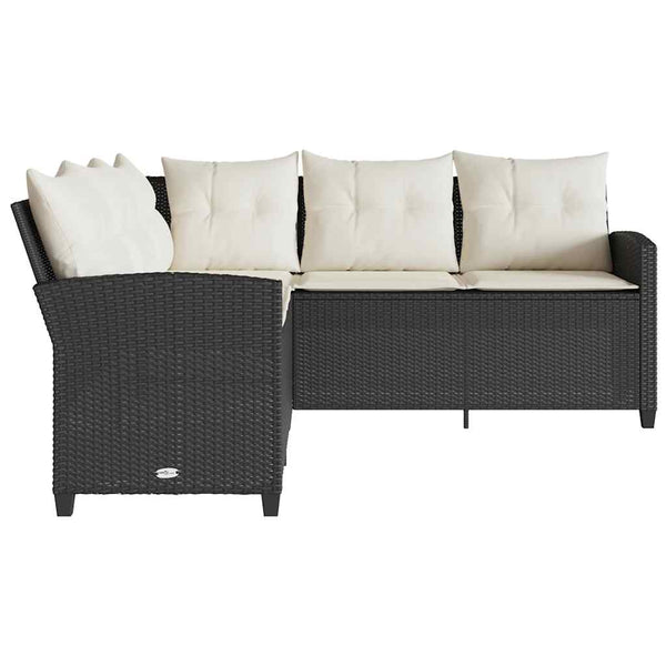 L-förmiges Sofa Schwarzes Polyrattan mit Kissen