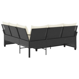 L-förmiges Sofa Schwarzes Polyrattan mit Kissen