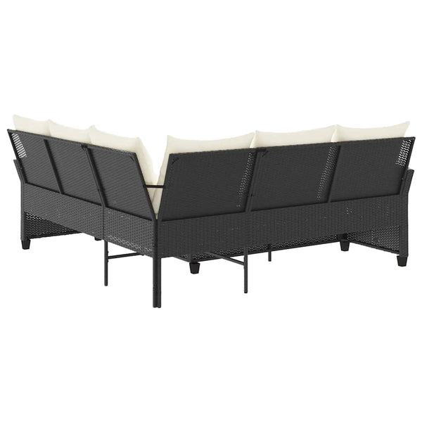 L-förmiges Sofa Schwarzes Polyrattan mit Kissen