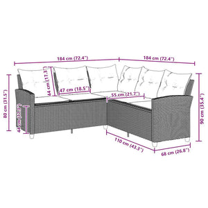 L-förmiges Sofa Schwarzes Polyrattan mit Kissen