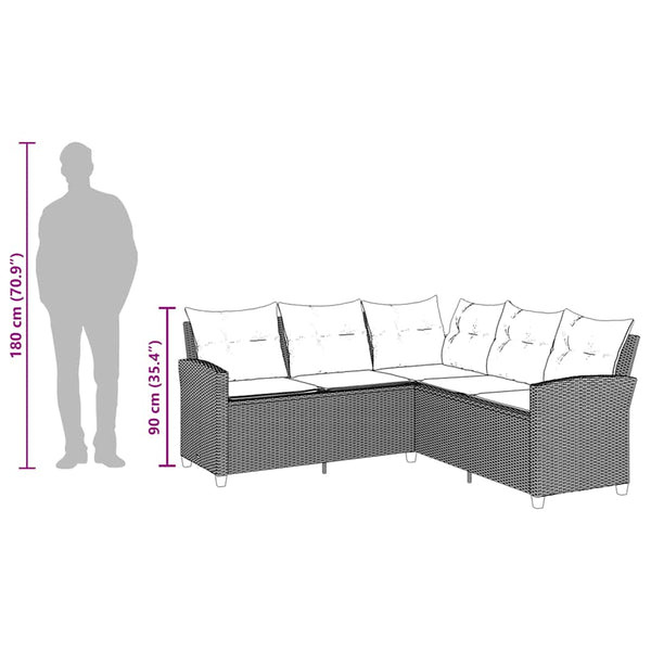 L-förmiges Sofa Schwarzes Polyrattan mit Kissen