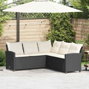 L-förmiges Sofa Schwarzes Polyrattan mit Kissen