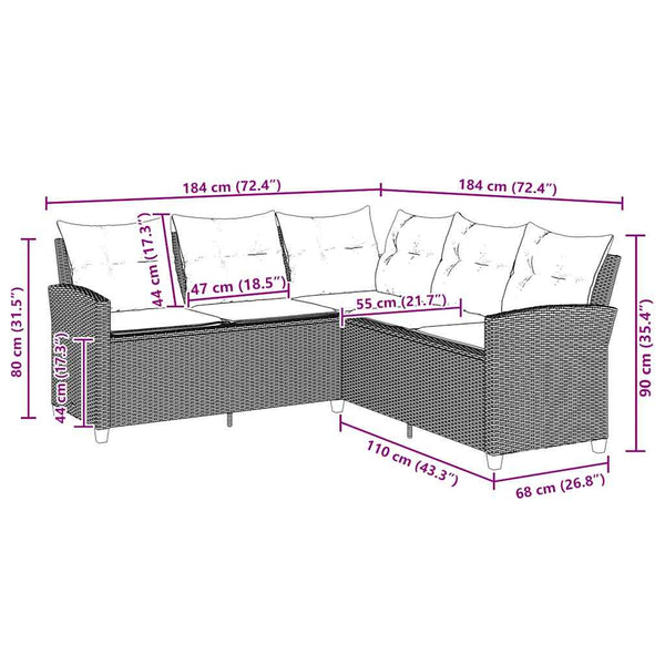 L-förmiges graues Polyrattan Sofa mit Kissen