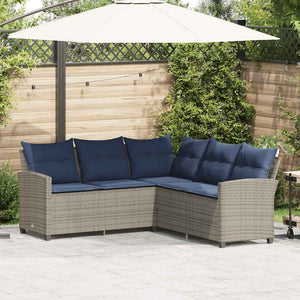 L-förmiges graues Polyrattan Sofa mit Kissen