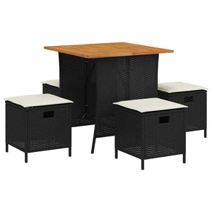 5-tlg. Garten-Essgruppe mit Kissen Schwarz Poly Rattan