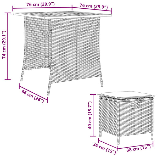 5-tlg. Garten-Essgruppe mit Kissen Grau Poly Rattan