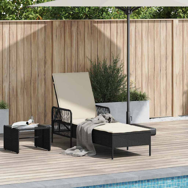 Poly Rattan Sonnenliege Schwarz/Cremeweiß