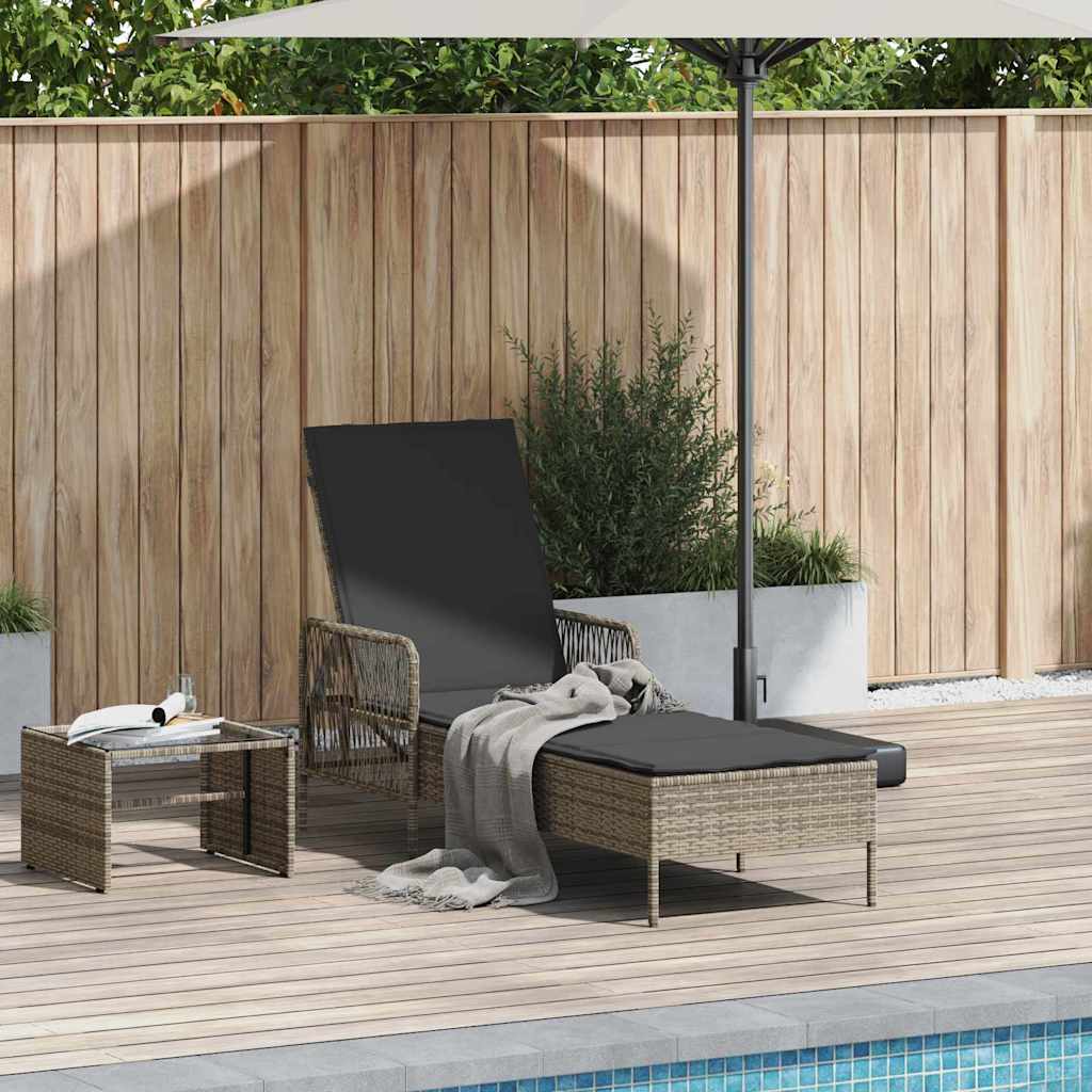 Poly Rattan Sonnenliege Grau/Dunkelgrau