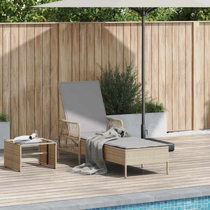 Beige/Hellgraue Poly-Rattan Sonnenliege