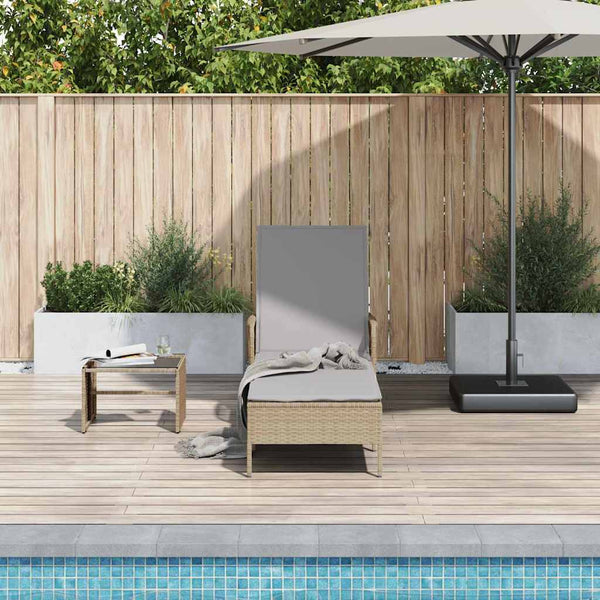 Beige/Hellgraue Poly-Rattan Sonnenliege