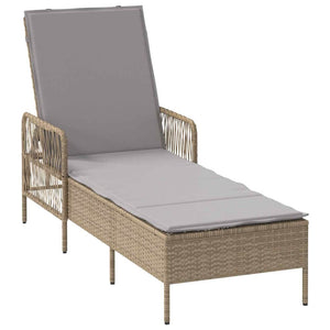 Beige/Hellgraue Poly-Rattan Sonnenliege