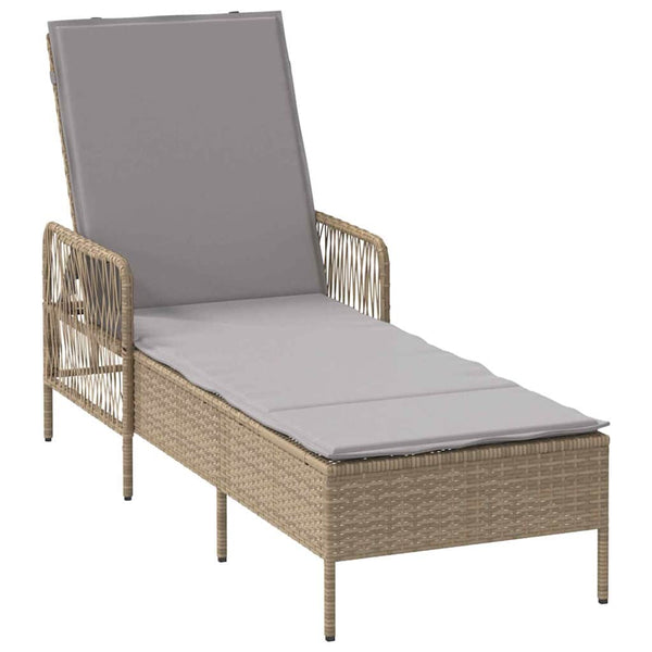 Beige/Hellgraue Poly-Rattan Sonnenliege
