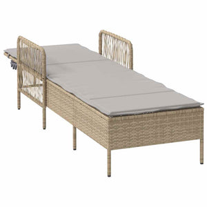 Beige/Hellgraue Poly-Rattan Sonnenliege
