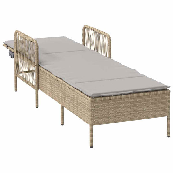 Beige/Hellgraue Poly-Rattan Sonnenliege