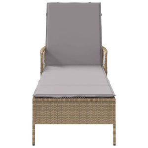 Beige/Hellgraue Poly-Rattan Sonnenliege