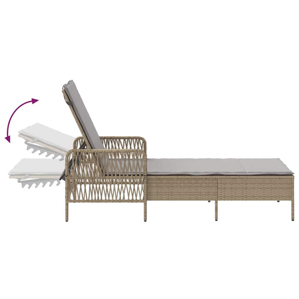 Beige/Hellgraue Poly-Rattan Sonnenliege