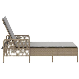 Beige/Hellgraue Poly-Rattan Sonnenliege