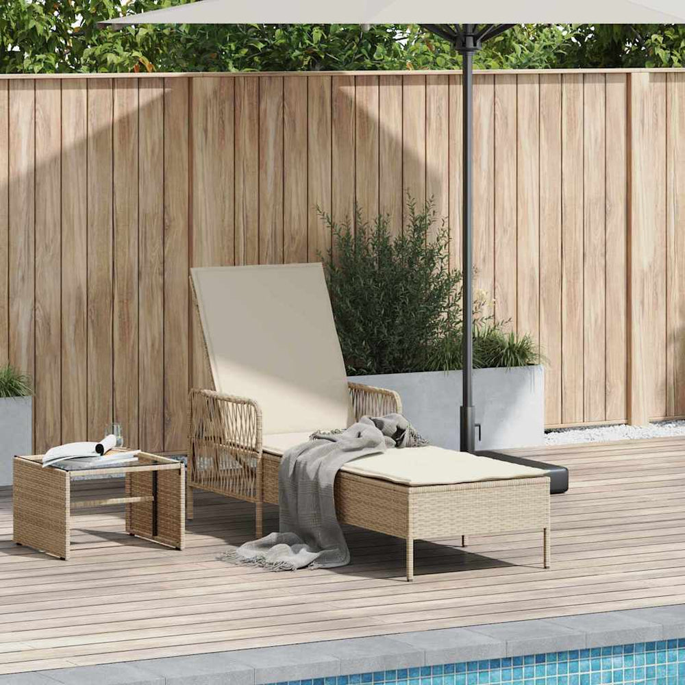 Beige Poly-Rattan Sonnenliege mit verstellbarer Rückenlehne
