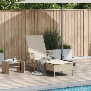 Beige Poly-Rattan Sonnenliege mit verstellbarer Rückenlehne