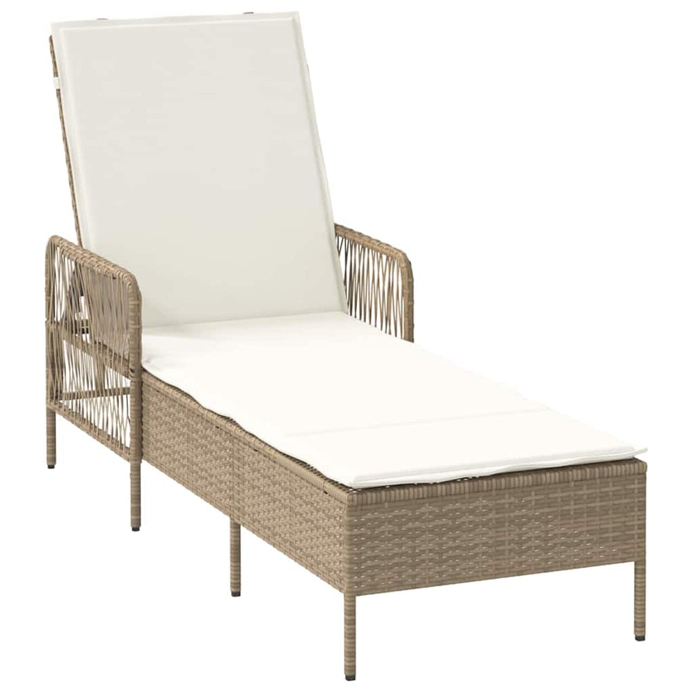 Beige Poly-Rattan Sonnenliege mit verstellbarer Rückenlehne