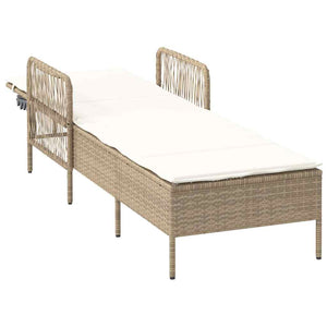 Beige Poly-Rattan Sonnenliege mit verstellbarer Rückenlehne