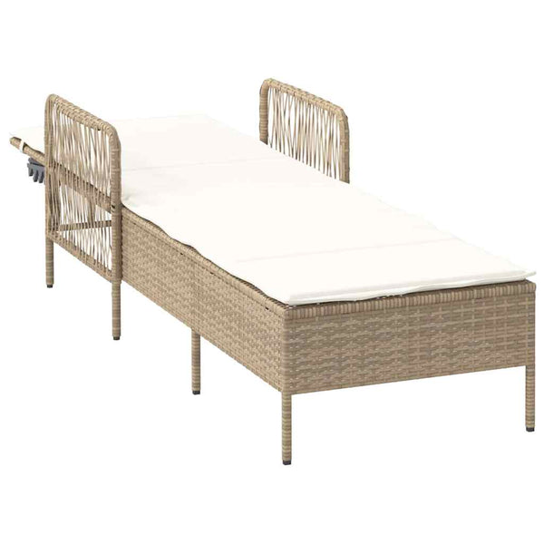 Beige Poly-Rattan Sonnenliege mit verstellbarer Rückenlehne