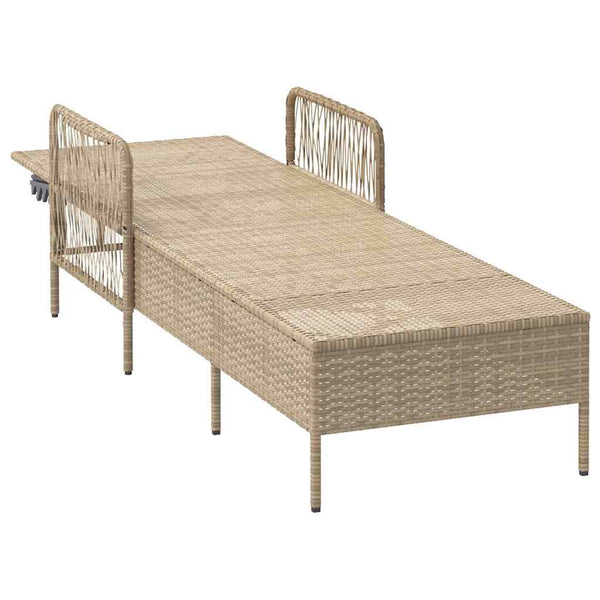 Beige Poly-Rattan Sonnenliege mit verstellbarer Rückenlehne