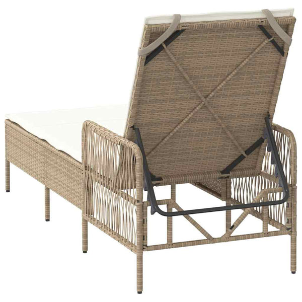 Beige Poly-Rattan Sonnenliege mit verstellbarer Rückenlehne
