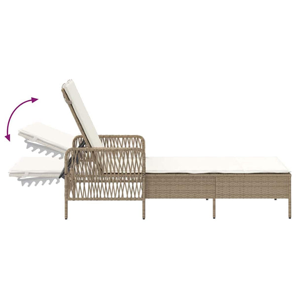 Beige Poly-Rattan Sonnenliege mit verstellbarer Rückenlehne