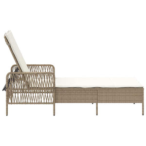 Beige Poly-Rattan Sonnenliege mit verstellbarer Rückenlehne