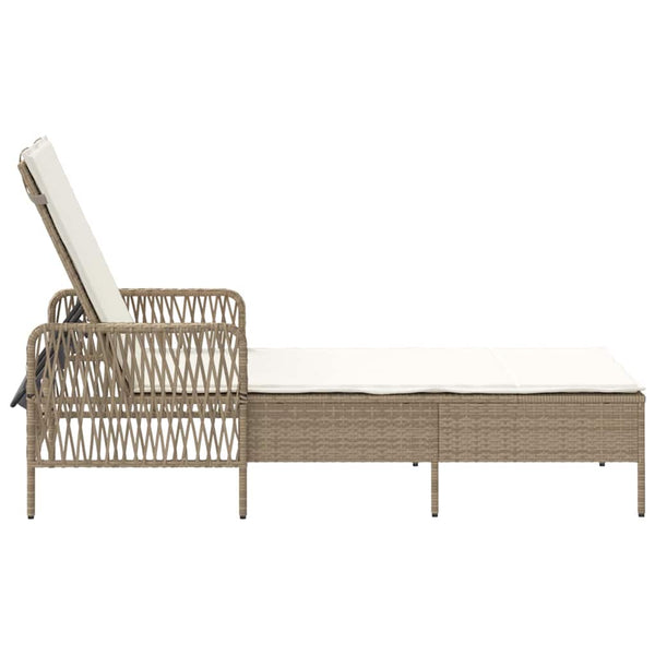 Beige Poly-Rattan Sonnenliege mit verstellbarer Rückenlehne